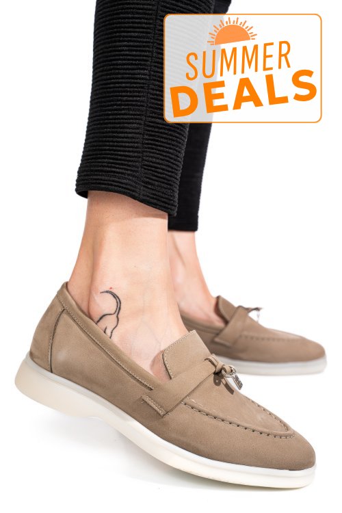 Mocasini bej piele naturala intoarsa 4s7755