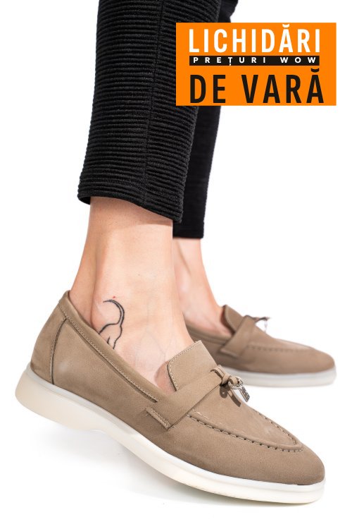 Mocasini bej piele naturala intoarsa 4s7755