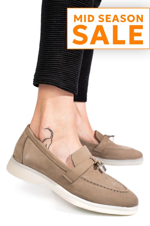 Mocasini bej piele naturala intoarsa 4s7755