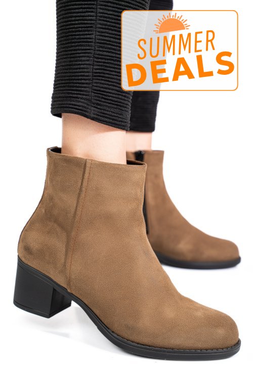 Botine taupe piele naturala intoarsa 3s77871
