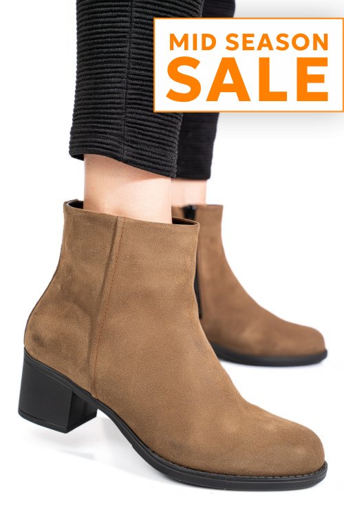 Botine taupe piele naturala intoarsa 3s77871