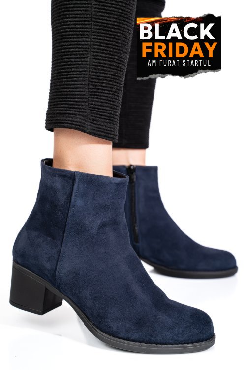 Botine albastre piele naturala intoarsa 3s77871