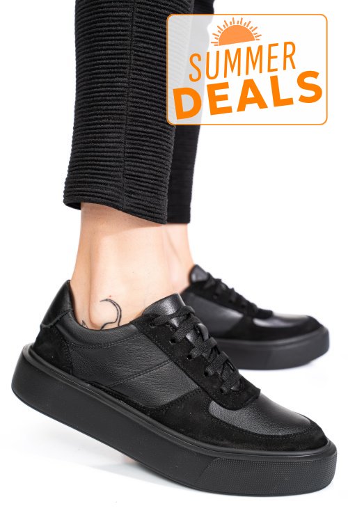 Pantofi sport negri piele naturala 4s77541