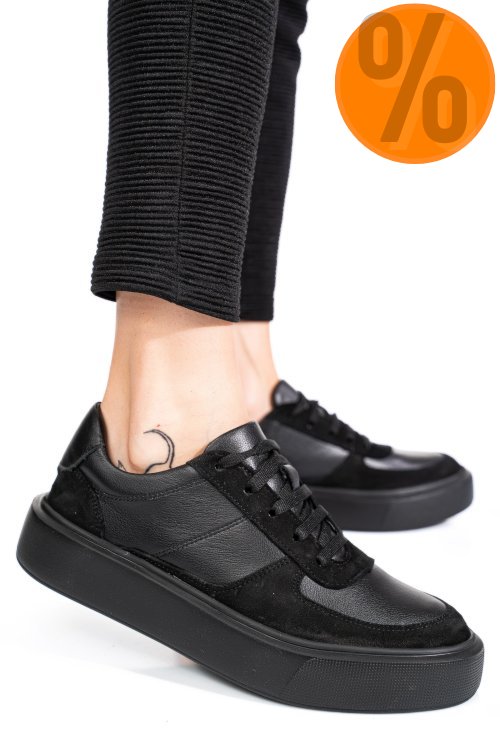 Pantofi sport negri piele naturala 4s77541