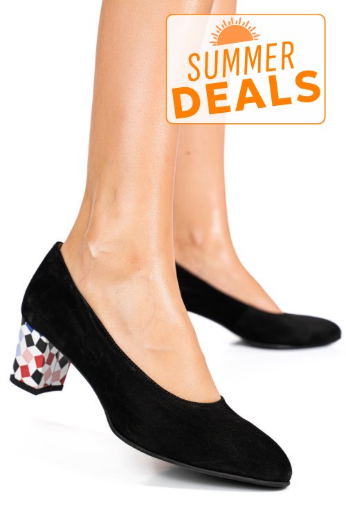 Pantofi negri toc caro piele naturala inoarsa mosa