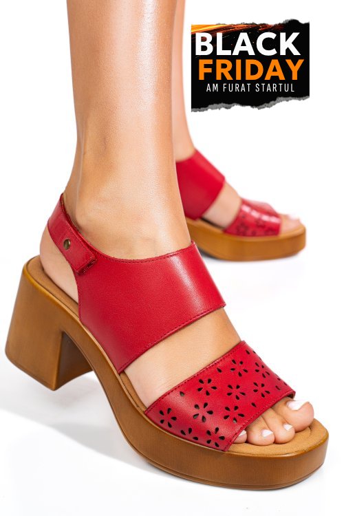 Sandale rosii piele naturala ps7702c25