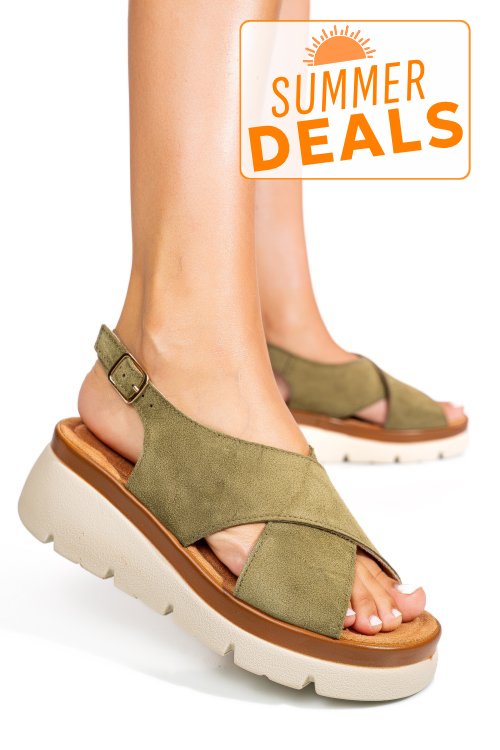 Sandale khaki piele naturala intoarsa 1s777986