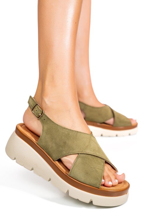 Sandale khaki piele naturala intoarsa 1s777986