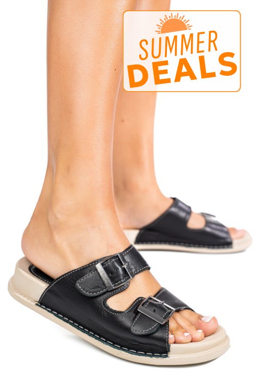 Papuci negri piele naturala apckd-0100