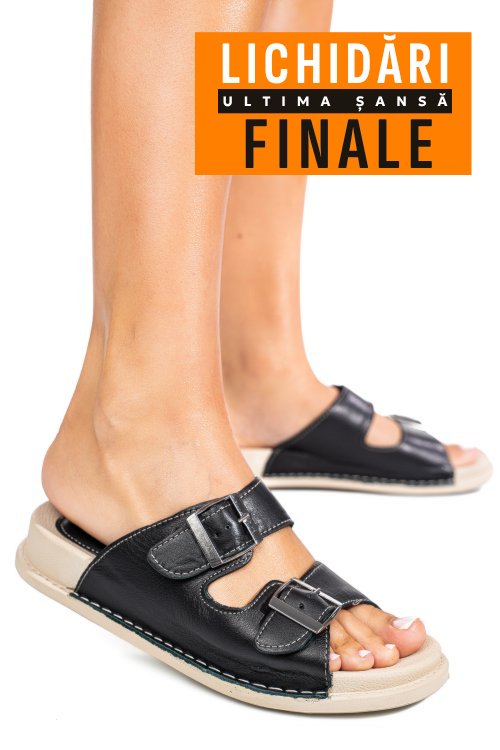 Papuci negri piele naturala apckd-0100