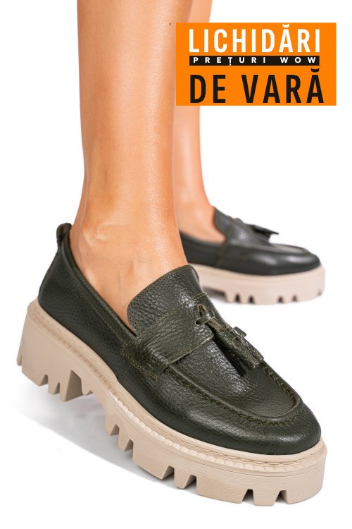 Mocasini verzi piele naturala ipcbm027b