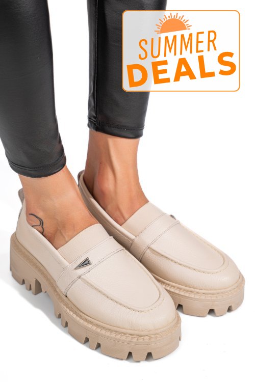 Mocasini crem piele naturala ipcbm011b