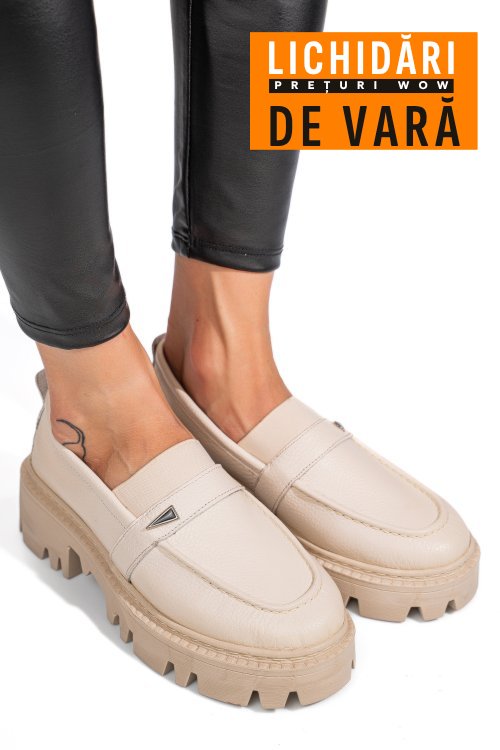 Mocasini crem piele naturala ipcbm011b