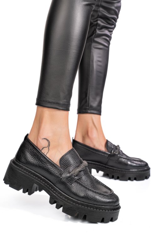Mocasini negri piele naturala ipcbm023b