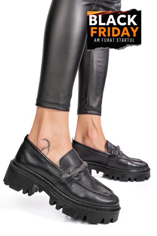 Mocasini negri piele naturala ipcbm023b