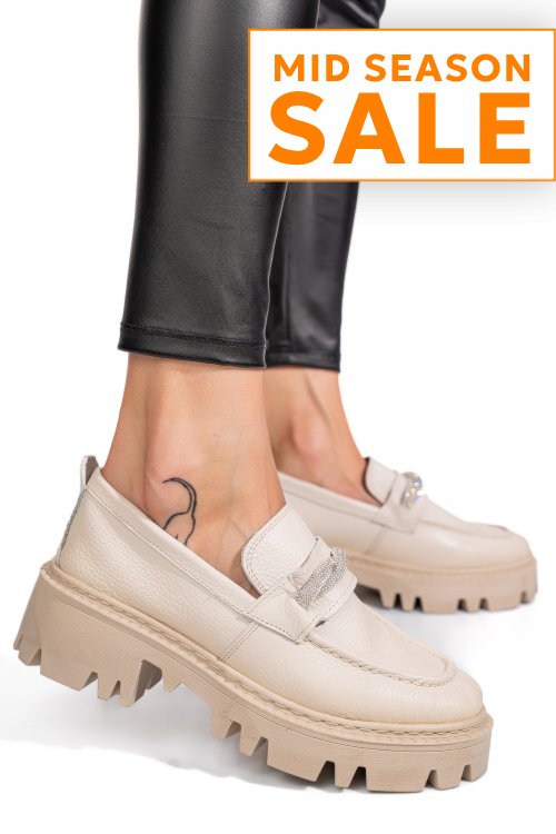 Mocasini crem piele naturala ipcbm022b