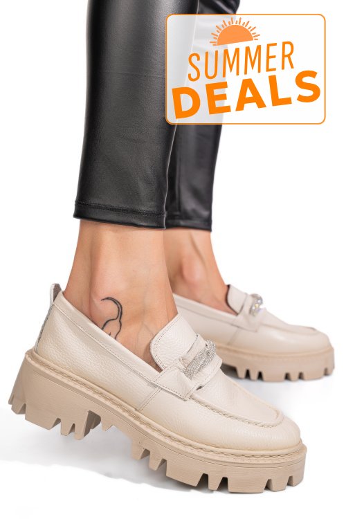 Mocasini crem piele naturala ipcbm022b