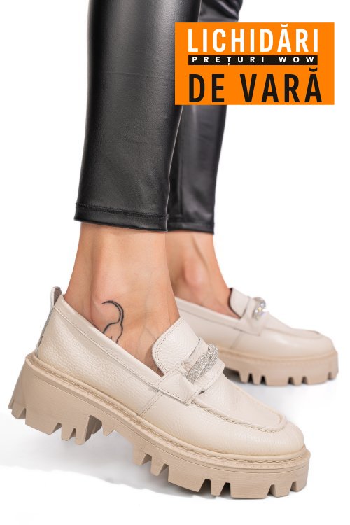 Mocasini crem piele naturala ipcbm022b