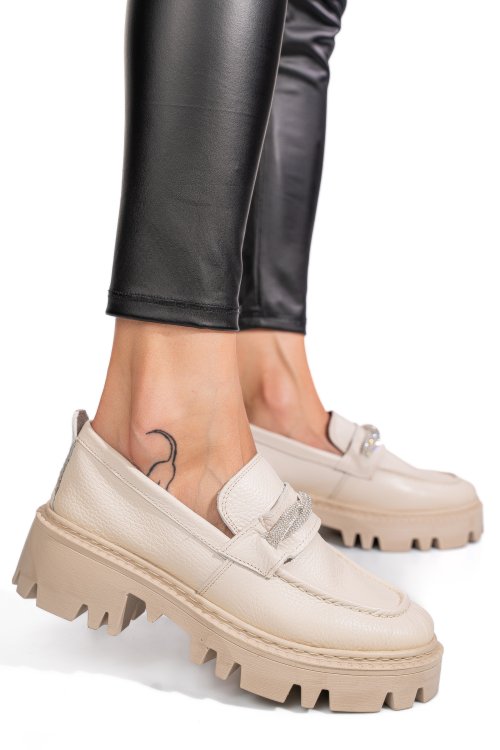 Mocasini crem piele naturala ipcbm022b