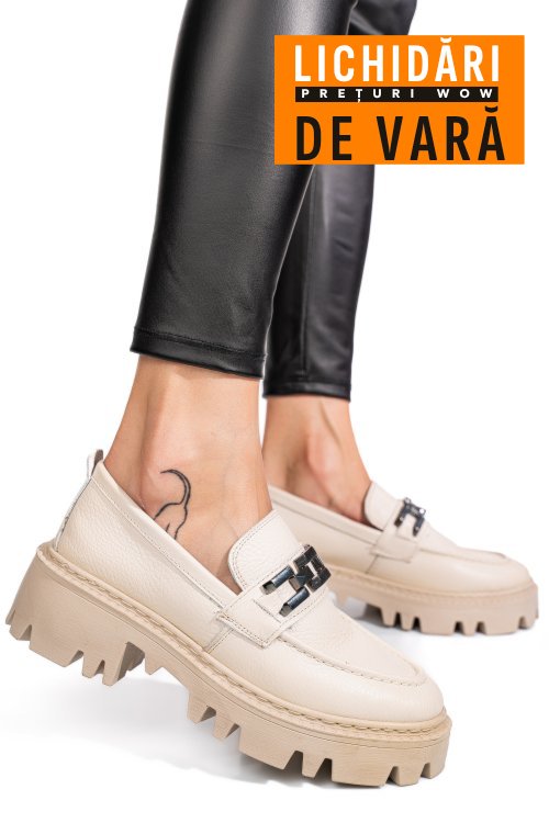 Mocasini crem piele naturala ipcbm003b