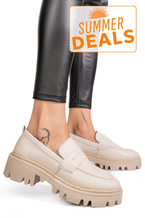 Mocasini crem piele naturala ipcbm026