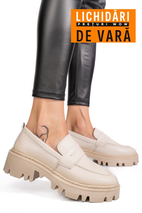 Mocasini crem piele naturala ipcbm026