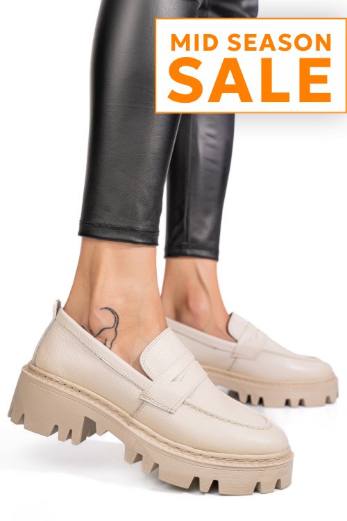 Mocasini crem piele naturala ipcbm026