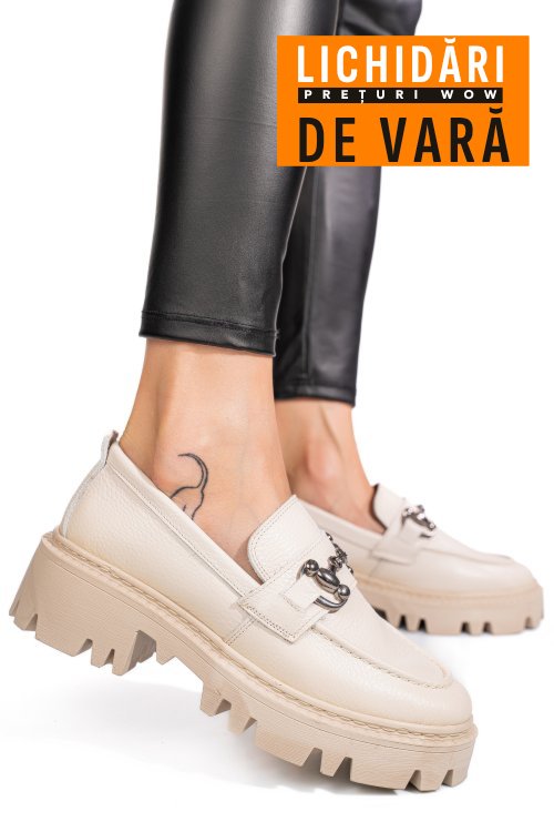 Mocasini crem piele naturala ipcbm020b