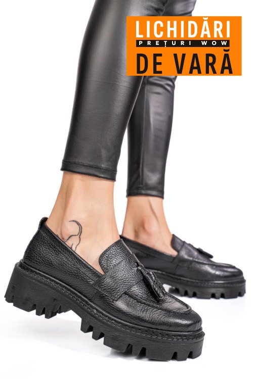 Mocasini negri piele naturala ipcbm025b