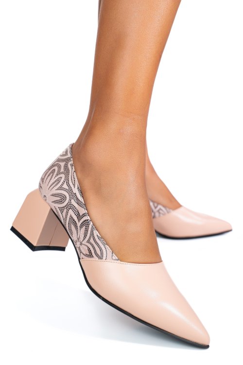 Pantofi roz floral piele naturala 5s77460