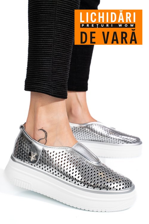 Pantofi sport argintii piele naturala tsp9008