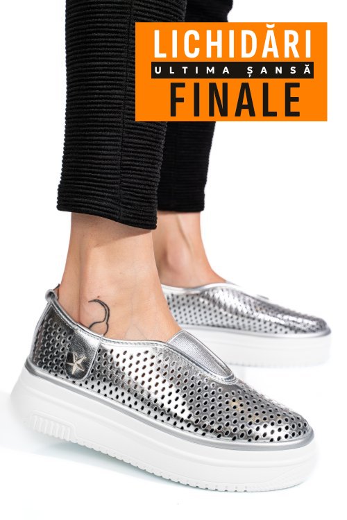 Pantofi sport argintii piele naturala tsp9008