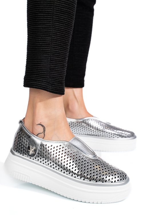 Pantofi sport argintii piele naturala tsp9008