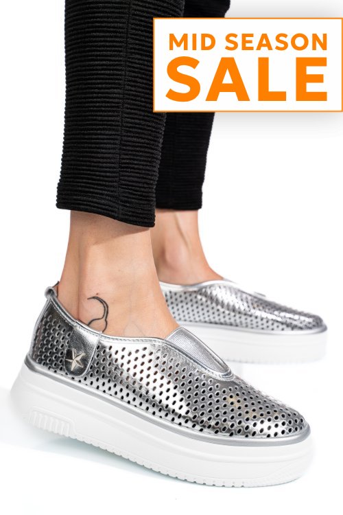 Pantofi sport argintii piele naturala tsp9008