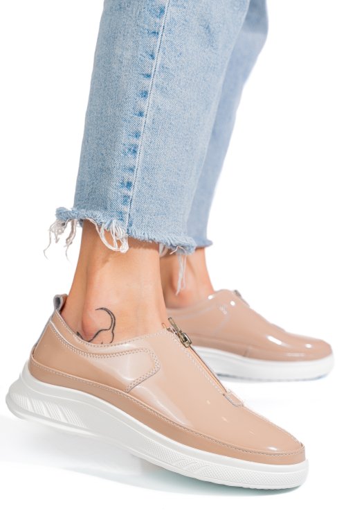 Mocasini roz piele naturala lacuita fsp002287