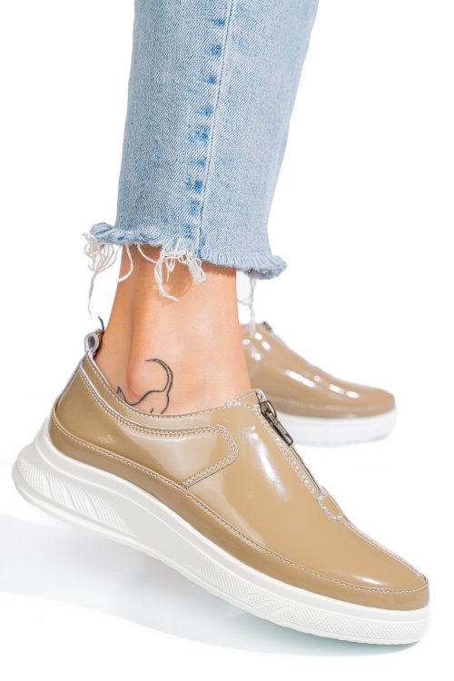 Mocasini khaki piele naturala lacuita fsp002287