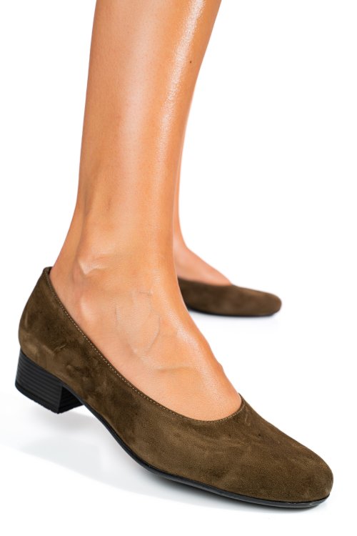 Pantofi dama piele naturala olive cu toc mic 2s77040