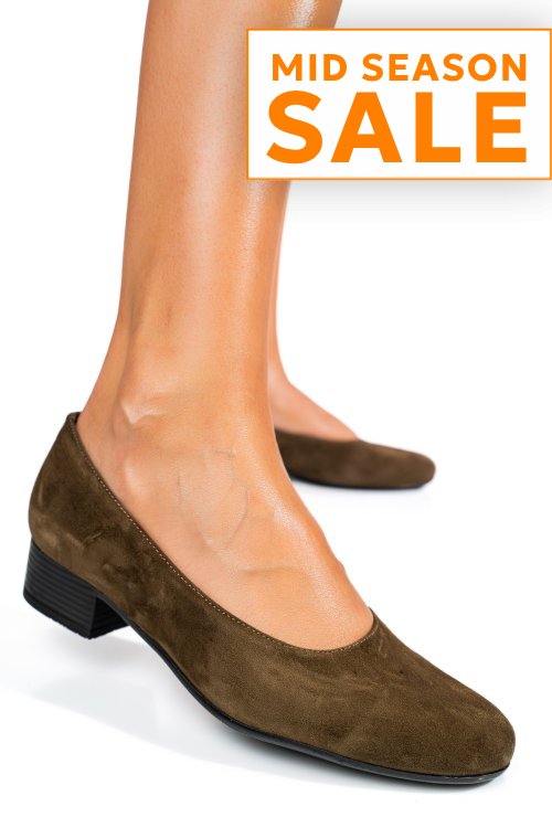 Pantofi dama piele naturala olive cu toc mic 2s77040