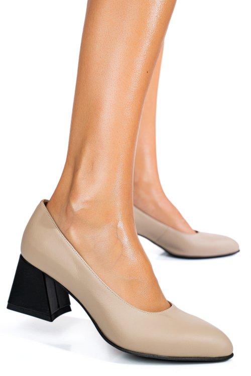 Pantofi bej negru piele naturala 5s77006
