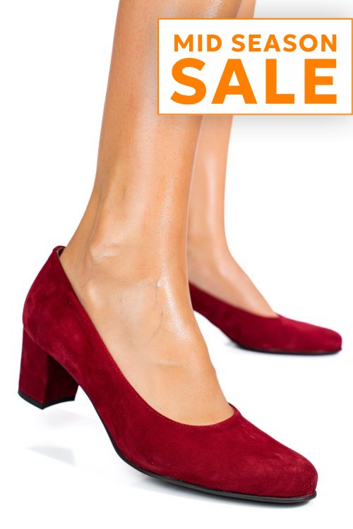Pantofi rosii piele naturala intoarsa mosa