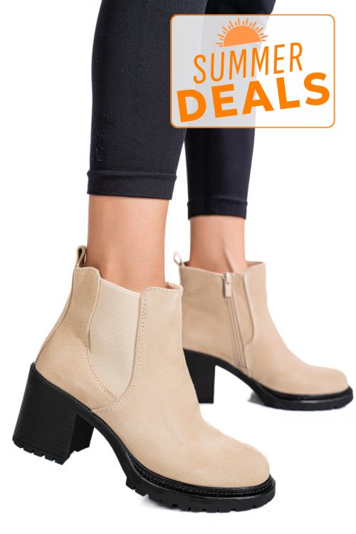 Botine bej piele naturala intoarsa 3s7756