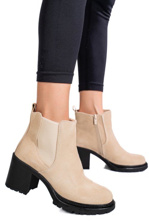 Botine bej piele naturala intoarsa 3s7756