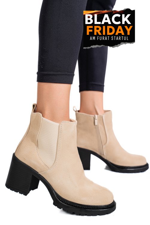 Botine bej piele naturala intoarsa 3s7756