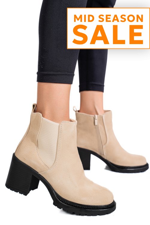 Botine bej piele naturala intoarsa 3s7756