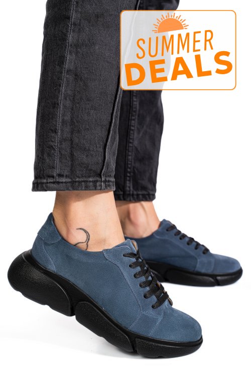 Pantofi sport albastri piele naturala intoarsa 3s77011b