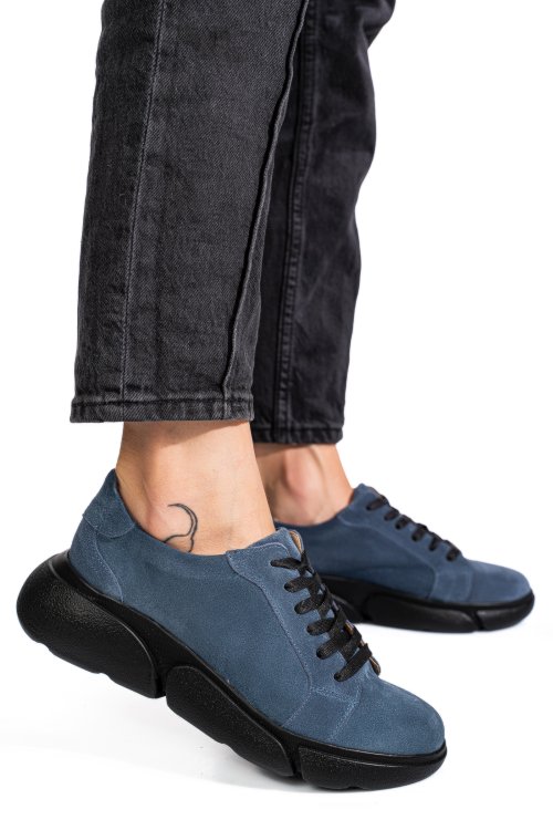 Pantofi sport albastri piele naturala intoarsa 3s77011b
