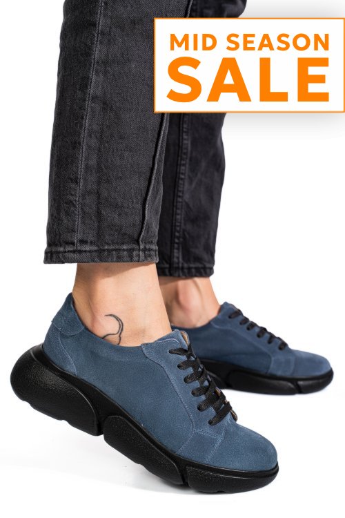 Pantofi sport albastri piele naturala intoarsa 3s77011b