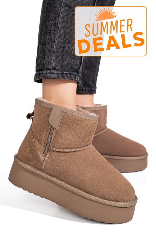 Cizme bej piele naturala intoarsa 1s77252