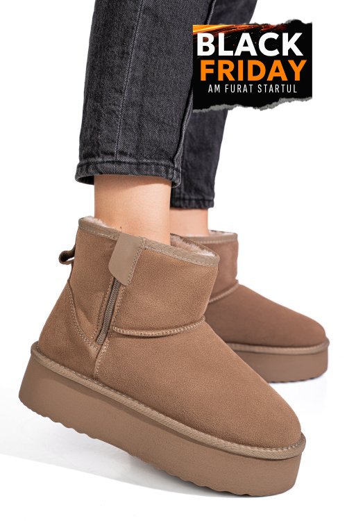 Cizme bej piele naturala intoarsa 1s77252