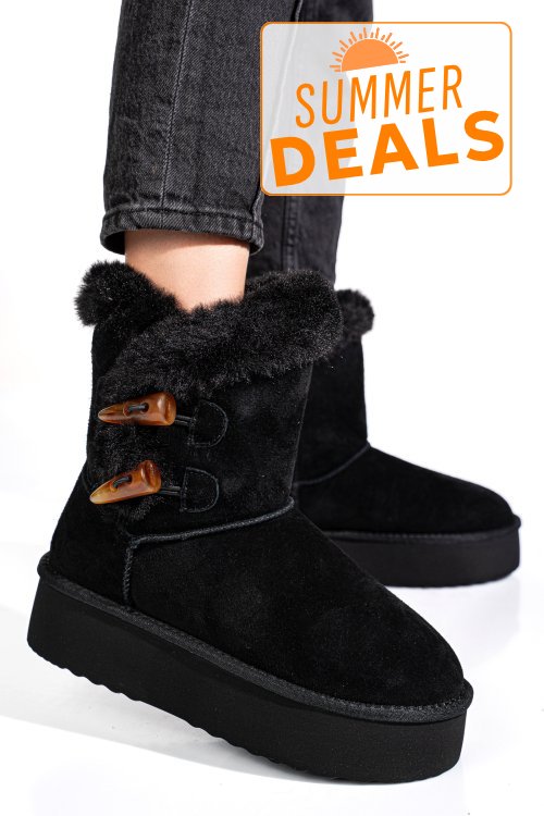 Cizme negre piele naturala intoarsa 1s77279